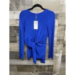 NEW Zara Flared Long Sleeve Twist Tie Bow Detail Blue Blouse Shirt‎ Top S